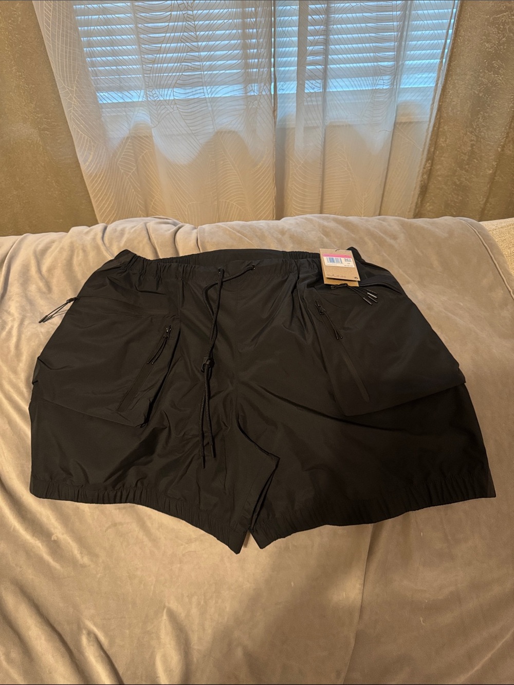 Nike Black Workout Shorts with Drawstring and Zipper Pocket